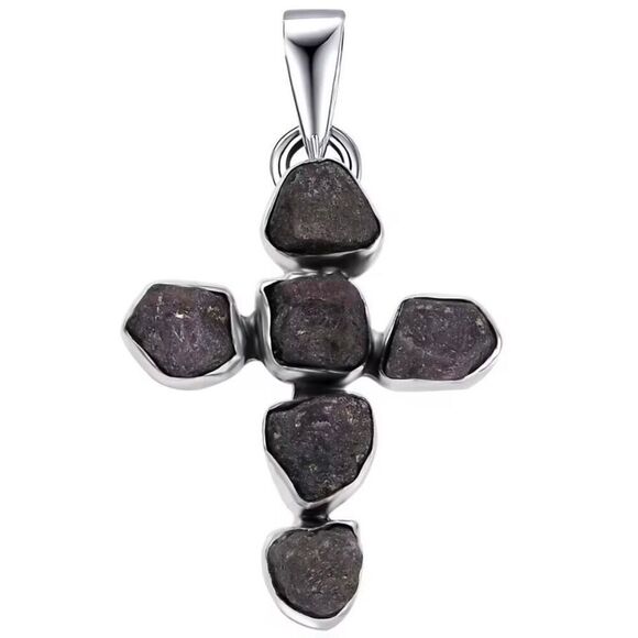 Artisan Crafted Rough Cut Moroccan Ruby 23.15 ctw Cross Pendant Silver Necklace - Picture 1 of 4